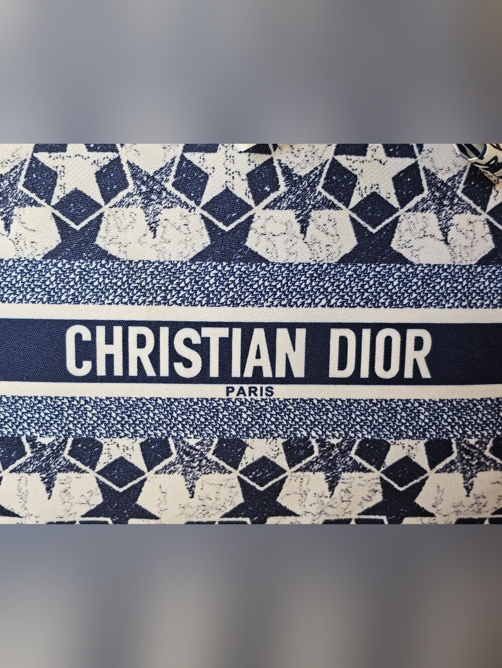 Christian Dior Navy and White Lucky Star "Etoile" Canvas Tote w/ Signature Logo - Picture 2 of 14